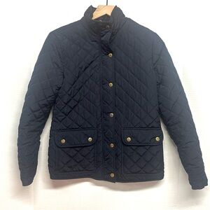 British Khaki Navy Quilted Jacket with gold buttons pockets S preppy fall winter